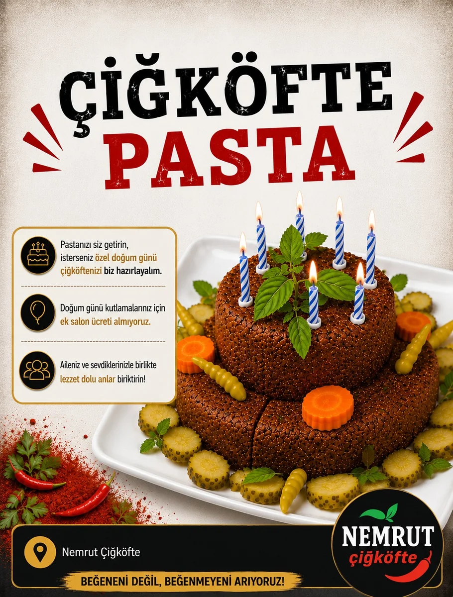 Nemrut Çiğköfte pasta sunumu
