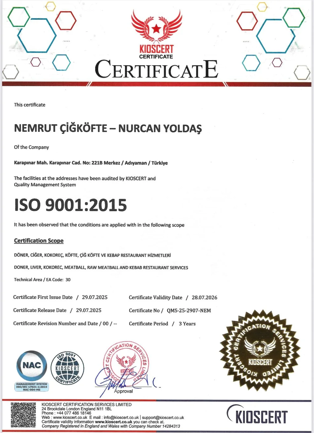 ISO 9001:2015 belgesi