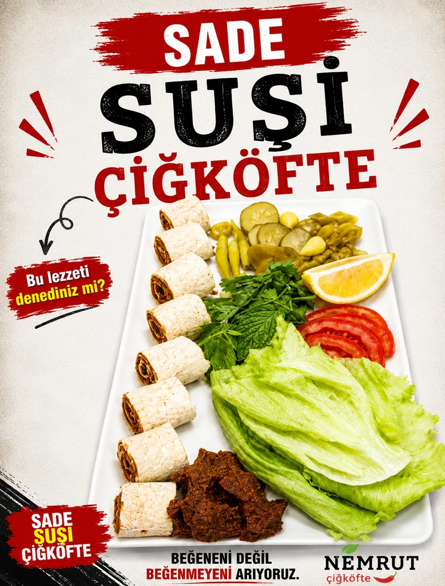 Sade Suşi Çiğköfte sunumu
